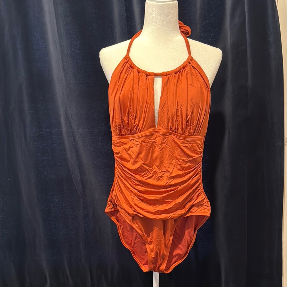 Orange Halter One-Piece Swimsuit